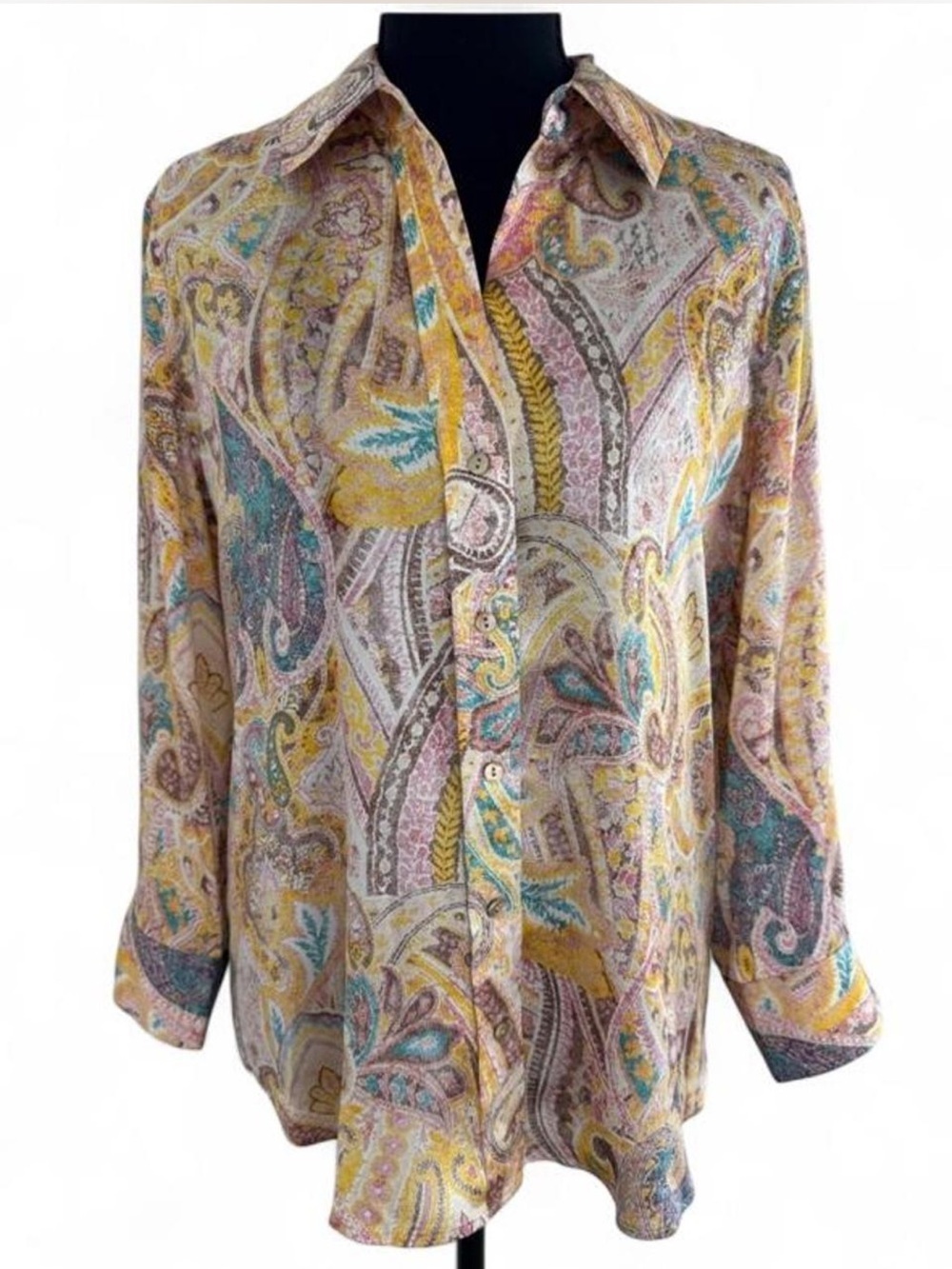NWT, L'AGENCE Dani size S, Pastel Paisley Silk Button-Down Blouse, MSRP $345.00 - Picture 4 of 13